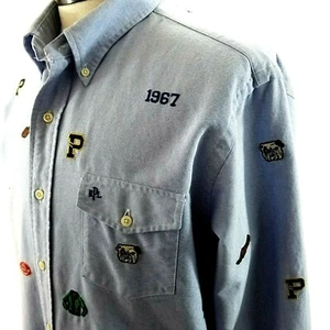 RALPH LAUREN Oxford Shirt Varsity Embroidered Button Down L/S Men's L $168 EUC * - Picture 1 of 11