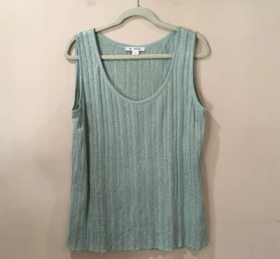 Camiseta sin mangas ST.JOHN para mujer grande tejida verde brillante cuello redondo sin mangas Foto 1 de 4