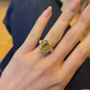 11.50 Ct Cushion Yellow Natural Sapphire & Diamond Wedding Ring 14K White Gold - Picture 1 of 11