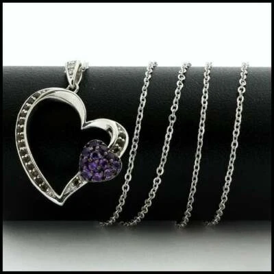 Collar chapado en oro blanco de 14k sobre plata de ley con amatista natural genuina Foto 1 de 4