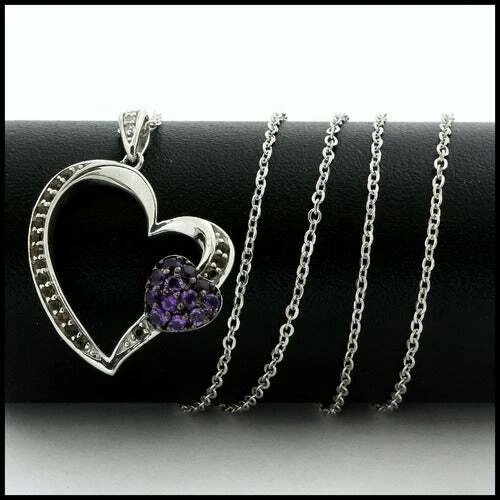 Collar chapado en oro blanco de 14k sobre plata de ley con amatista natural genuina Foto 1 de 4