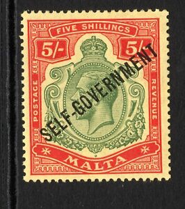 BJ’S 1053* 1922 MALTA KGV 5/- O/P SELF- GOVERMENT UHM