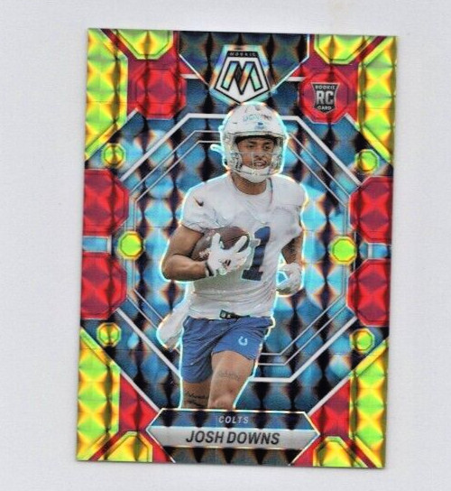 JOSH DOWNS - 2023 Panini Mosaic #339 - Rookie RC FUSION RED & YELLOW # /80 COLTS