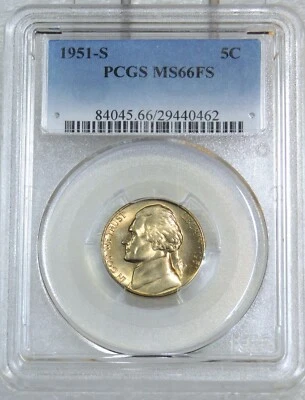 1951-S Jefferson Nickel PCGS MS66FS Full Steps Beautiful PQ Example #B602A - Image 1 of 4