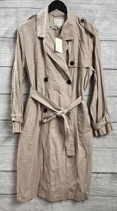 A New Day Tan Linen Midi Unlined Trench Coat Women  - Picture 1 of 2