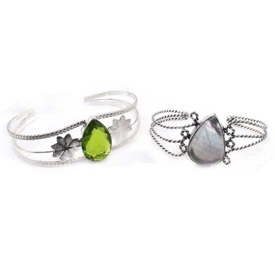 Fluorite Faceted Peridot Simulated Gemstone Jewelry Combo Bracelet 7 to 8 K927 - Image 1 of 4