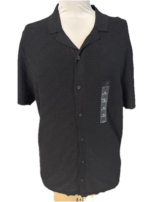 J Ferrar Men’s M Black Short Sleeve Button Up Textured Knit Sweater Shirt NWT - Image 1 of 4
