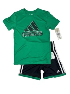 Adidas Boys Green Active Shirt & Three Stripe Shorts NEW WITH TAGS Size 7 - Picture 1 of 7