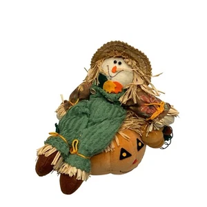 Plüsch Vogelscheuche Puppe sitzend auf Kürbis Stofftier Puppe 11 Zoll groß Figur Deko - Bild 1 von 4