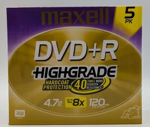 Pack de 5 dans étuis protection rigide MAXELL DVD+R haute qualité 4,7 Go 120 min NEUF - Photo 1/3