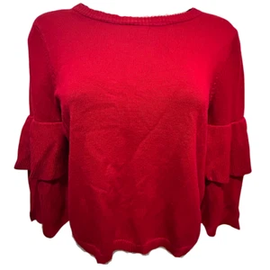 Takara Top Girls Size Large Red Ruffled Sleeves Lightweight Short Knit Sweater - Picture 1 of 7
