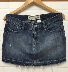 Gap Denim Jean Mini Skirt Womens Sz 10 Distressed Medium Wash Frayed Edgy - Picture 1 of 11