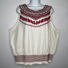 Anthropologie x Tiny Linni Embroidered Smocked White Crop Tank Top Size 2XL