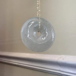 Certified Grade A Burma Icy Jadeite Round Moon Pendant with 18K Gold Chain - Picture 1 of 8