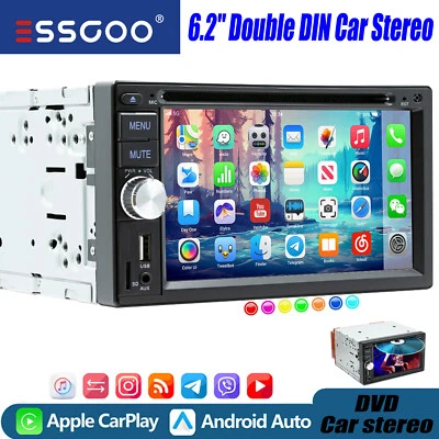 6.2" Double 2 DIN Carplay Car Stereo Bluetooth Touch Screen Radio Head Unit GPS - Image 1 of 4