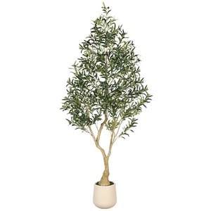 7FT Faux Olive Tree with Planter - Realistic Artificial Olive Tree with Wood ... - Picture 1 of 7