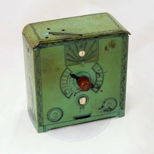 ANTIGUA ""RADIO"" CAJA DE DINERO ESTAÑO - ALEMANA V. RARA TEMPRANA - Imagen 1 de 11
