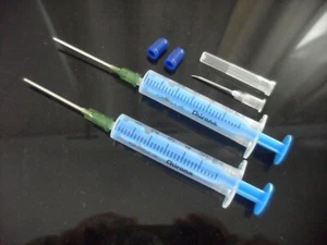 5 x Spritze 5 ml mit Stumpfkanülen ( großer Durchfluß ) + Verschlüsse+ Kanüle - Bild 1 von 3