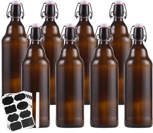 Braunglasflaschen mit luftdichten Deckeln 32 Oz, einfache Kappe für Bier und Hausbrauen - Bild 1 von 12
