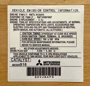 3000GT Stealth Vehicle Emission Control Information Decal (1994+) - Imagen 1 de 1