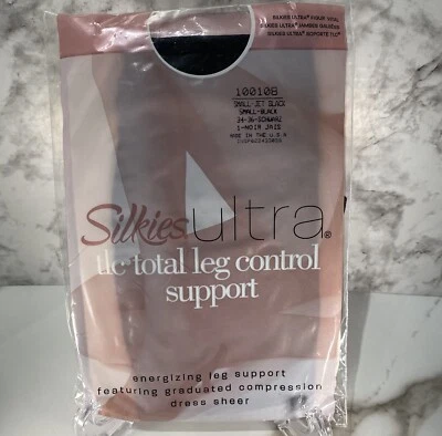Sz Small NOS Silkies Ultra Total Leg Control Support Pantyhose- Jet Black 100108 - Image 1 of 4