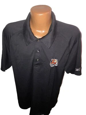 NFL Reebok Cincinnati Bengals Logo Black Polo Golf Shirt Mens Size Medium - Image 1 of 2