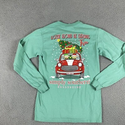 Camiseta Simply Southern para mujer pequeña verde manga larga cuello redondo 100 % algodón Foto 1 de 4