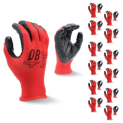 24 Pack Nitrile Work Gloves - Red with Black Coating, Long Lasting Durabull