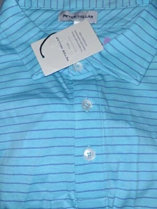Peter Millar Pima Cotton Pilot Crown Polo Mens Shirt Striped Rad Blue Large - Picture 1 of 4