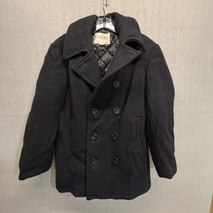 Fox Knapp Herren Navy Wool Long Sleeve Double-Breasted Button Pea Coat Size 38 - Bild 1 von 8