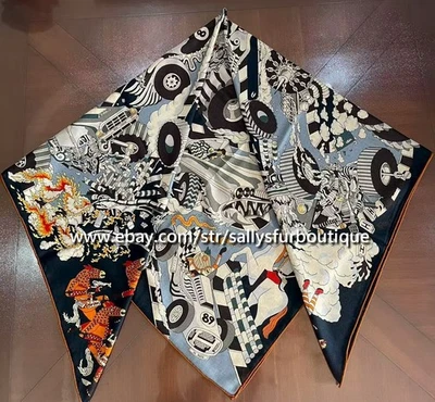 Sallys 70% Cashmere & 30% Silk Wrap Scarf Vehicle Print Double Face Shawl 53" - Image 1 of 4