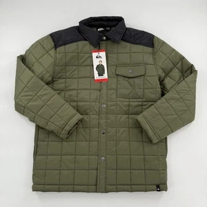 Quiksilver Jacket Youth Medium 10/12 Green Insulated Shirt Quilted Snap Puffer - Picture 1 of 9