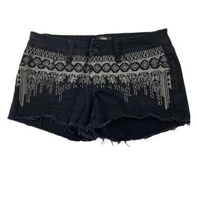 Pantalones cortos de mezclilla para mujer YMI Love negros bordados con dobladillo deshilachado talla 7 Foto 1 de 4