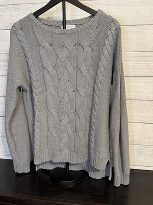 Suéter Liz Claiborne Gris Tejido con Cable Para Mujer’s LT Hilo Metálico Foto 1 de 4