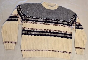 Vtg Men's 90s Rob Winter Fair Isle Style Large Sweater Multicolor Cream Navy - Picture 1 of 8
