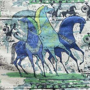 Vtg 5th Avenue Mid Century Modern Heavy Linen Fabric Tibor Reich Horses 56"x106 - Picture 1 of 11