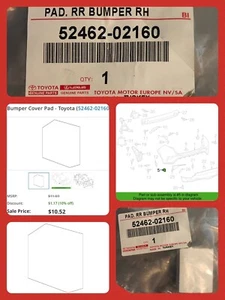 Toyota Bumper Cover Pad 52462-02160 Genuine OEM NEW! LOWEST PRICE Fast Shipping! - Foto 1 di 13