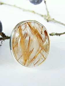 SCHMUCK-STCK BERGKRISTALL RUTILNADEL Ring 55 17,5 Silber Cabochon Quarz - Picture 1 of 3