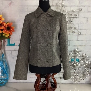 Vintage H&M Grey Wool Blend Pea Coat Double-Breasted Blazer Women's 4 - Picture 1 of 14