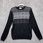 Calvin Klein Shirt Mens Black S Small Long Sleeve Crew Neck Pullover Geometric