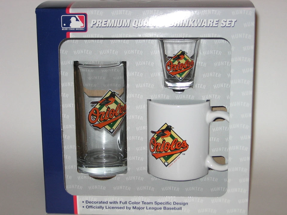 Baltimore Orioles 3 Piece Gift Set - Coffee Mug / Shot Glass/ Glass Beer Mug - Image 1 of 1