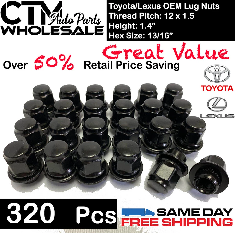 320件装黑色12X1.5丰田LEXUS SCION工厂原始设备制造商MAG座椅LUG NUTS批发 — 第 1/1 张图片