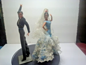 Marin Vintage Flamenco Pair Dancers Blue Dress Red Comb w/ Stands 8 inches - Picture 1 of 5