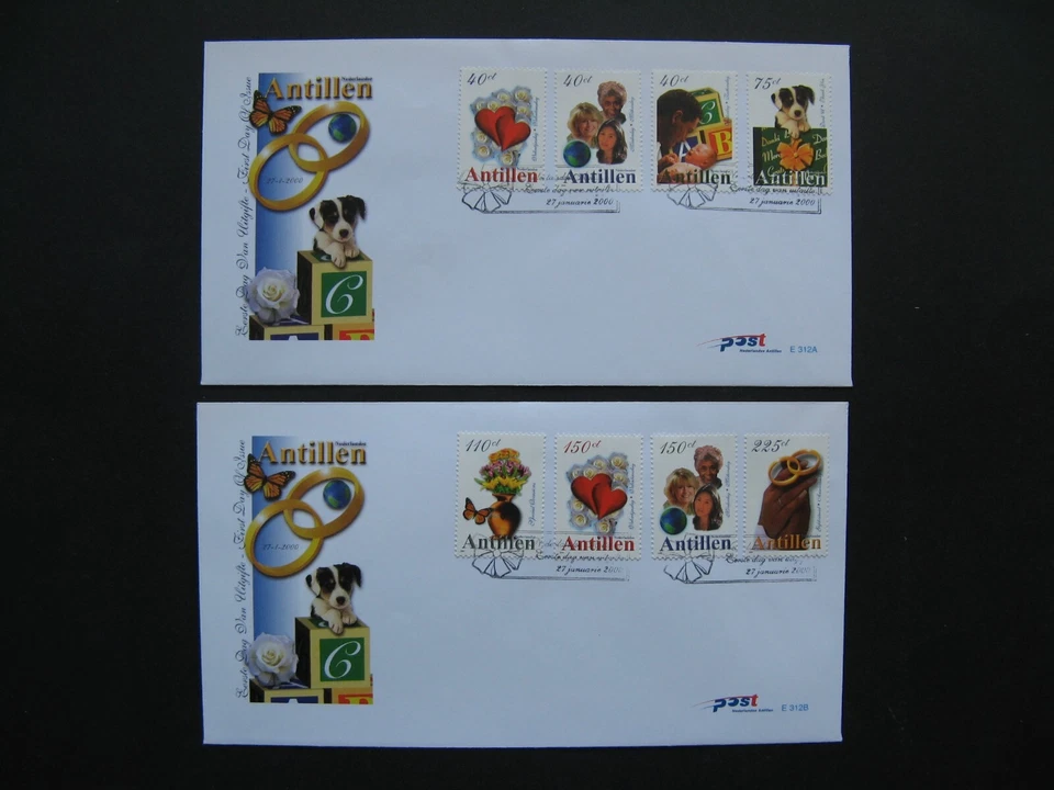 NETHERLANDS ANTILLES, 2x cover FDC 2000, valentine butterfly dog father's day - Image 1 of 1