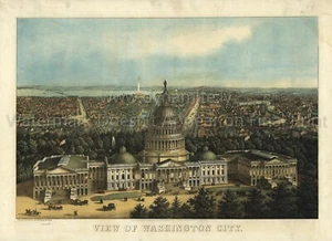 Vintage 1871 Map VIEW OF WASHINGTON CITY USA POSTER PRINT WALL DECOR - Picture 1 of 1