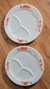 2 Vintage Pyrex Red Circus Divided Childs Plate - Picture 1 of 8
