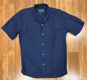 Gitman Bros Vintage Camp Shirt Short Sleeve Navy Rayon Men's Small Made In USA - Picture 1 of 3