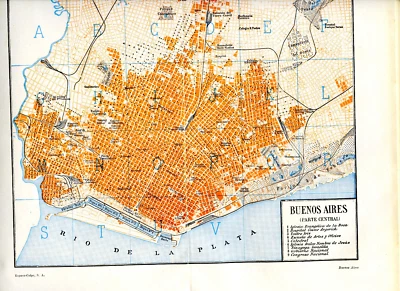 1920s Antique Maps Set 2 Buenos Aires Argentina City View Wall Art Retro Decor - Image 1 of 2