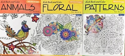 Kick Back and Color to Music Volume 1 - Set of 3 Adult Coloring Books Assorted  — 第 1/4 张图片