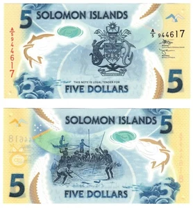 2021 Solomon Islands 5 Dollars Banknote UNC P38b Prefix A5 Polymer NEW Signature - Bild 1 von 1